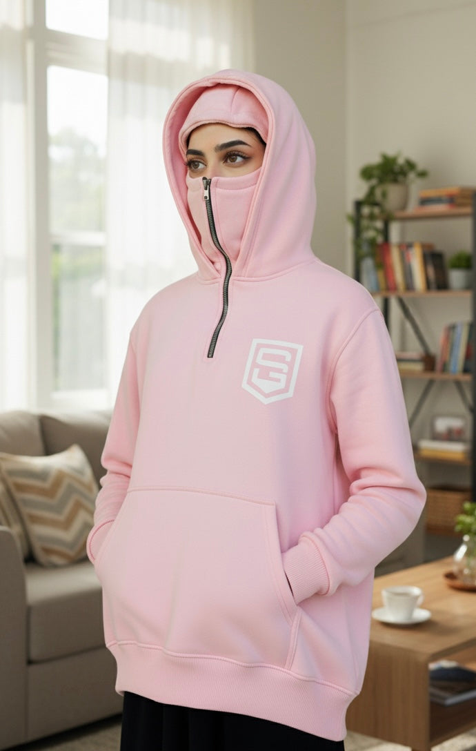 Haya (Modesty) Balaclava Hoodie (Baby Pink)
