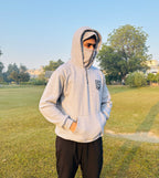 Hustle Hard, Pray Harder Balaclava Hoodie (Heather Grey)